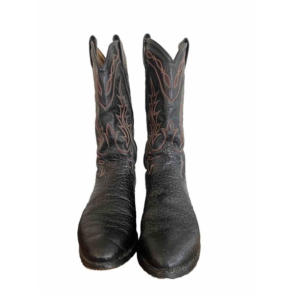 Vintage Tony Lama Pebbled Mens Black Full Grain Leather Boots Sz 9D 11560982 USA - Picture 2 of 5